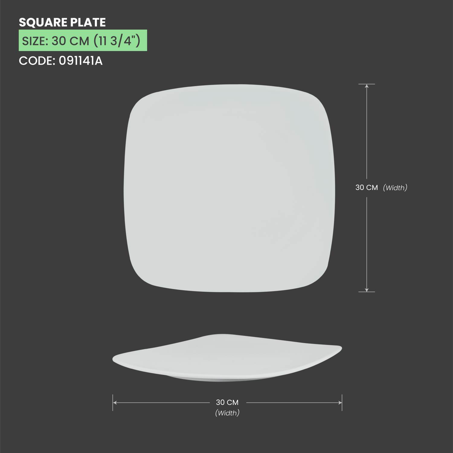 Baralee Simple Plus Square Plate 30 Cm (11 3/4")