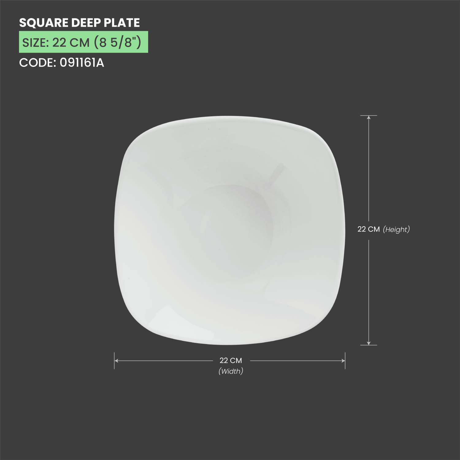 Baralee Simple Plus Square Deep Plate 22 Cm (8 5/8")