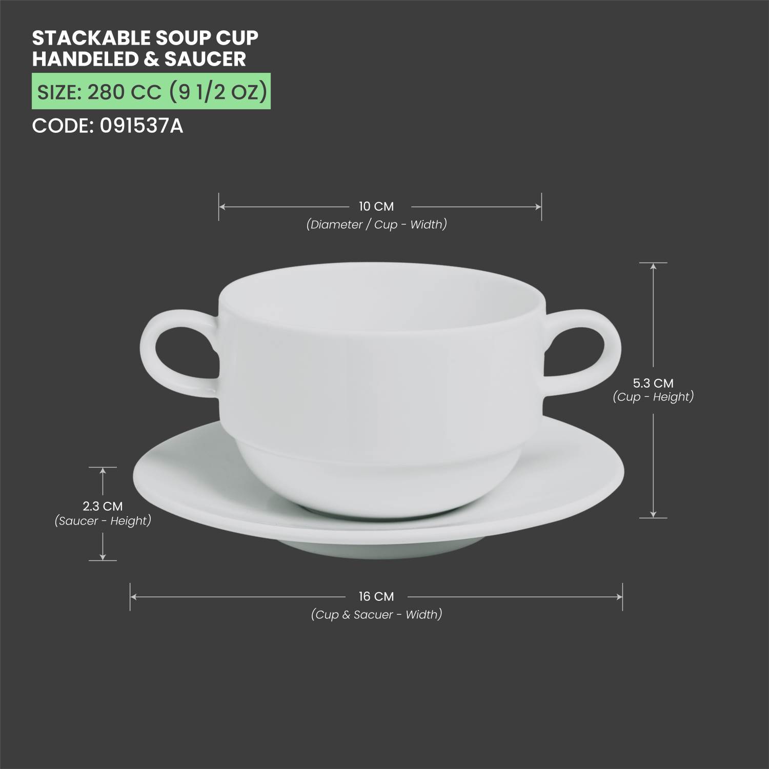 Baralee Simple Plus Stackable Soup Cup Handled 280 Cc (9 1/2 Oz)