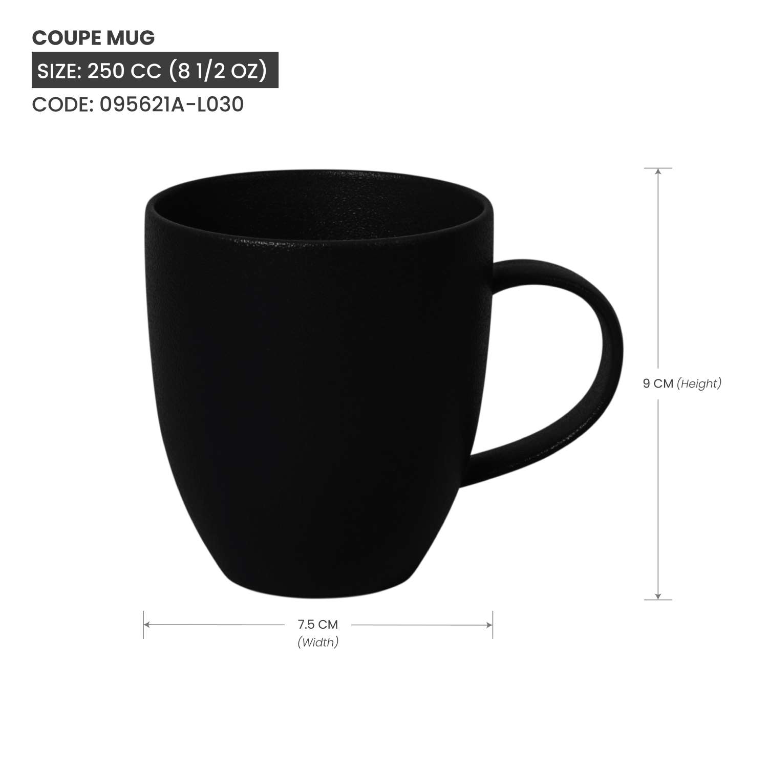 Baralee Black Sand Coupe Mug 250 Cc (8 1/2 Oz)