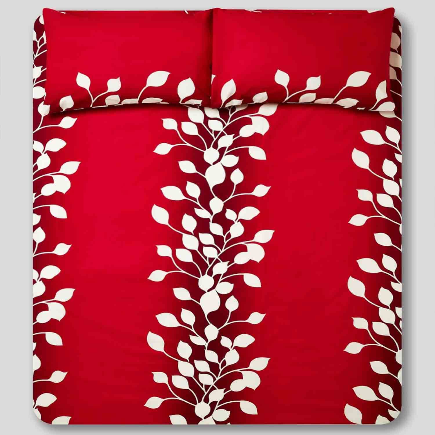 Rishahome 3-Piece Printed 180 Tc Cotton Bedsheet Set Queen Size, Premium Collection (1 Bedsheet + 2 Pillow Cases) Cerise Red