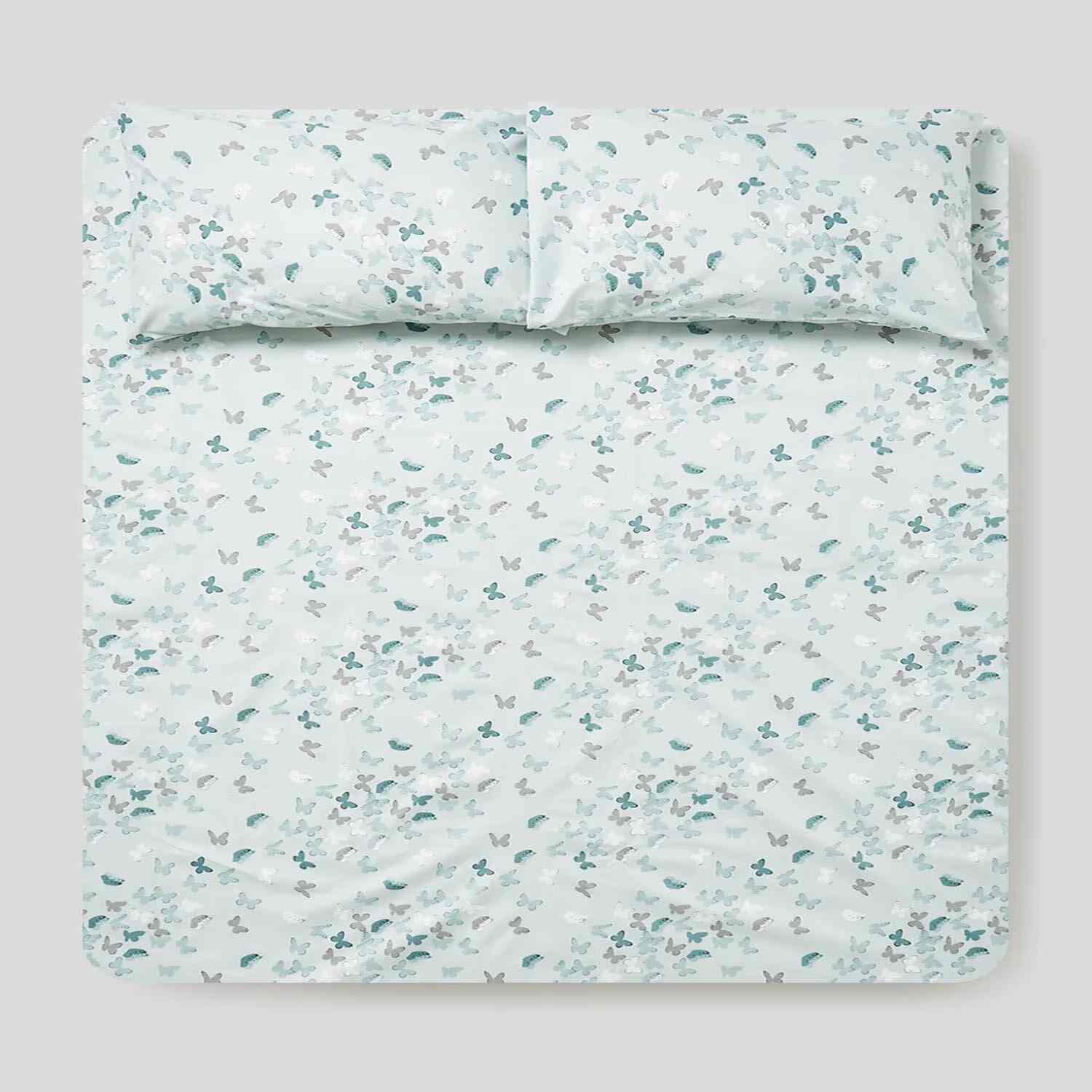 Rishahome 3-Piece Printed 180 Tc Cotton Bedsheet Set Queen Size, Premium Collection (1 Bedsheet + 2 Pillow Cases) Gray Garden