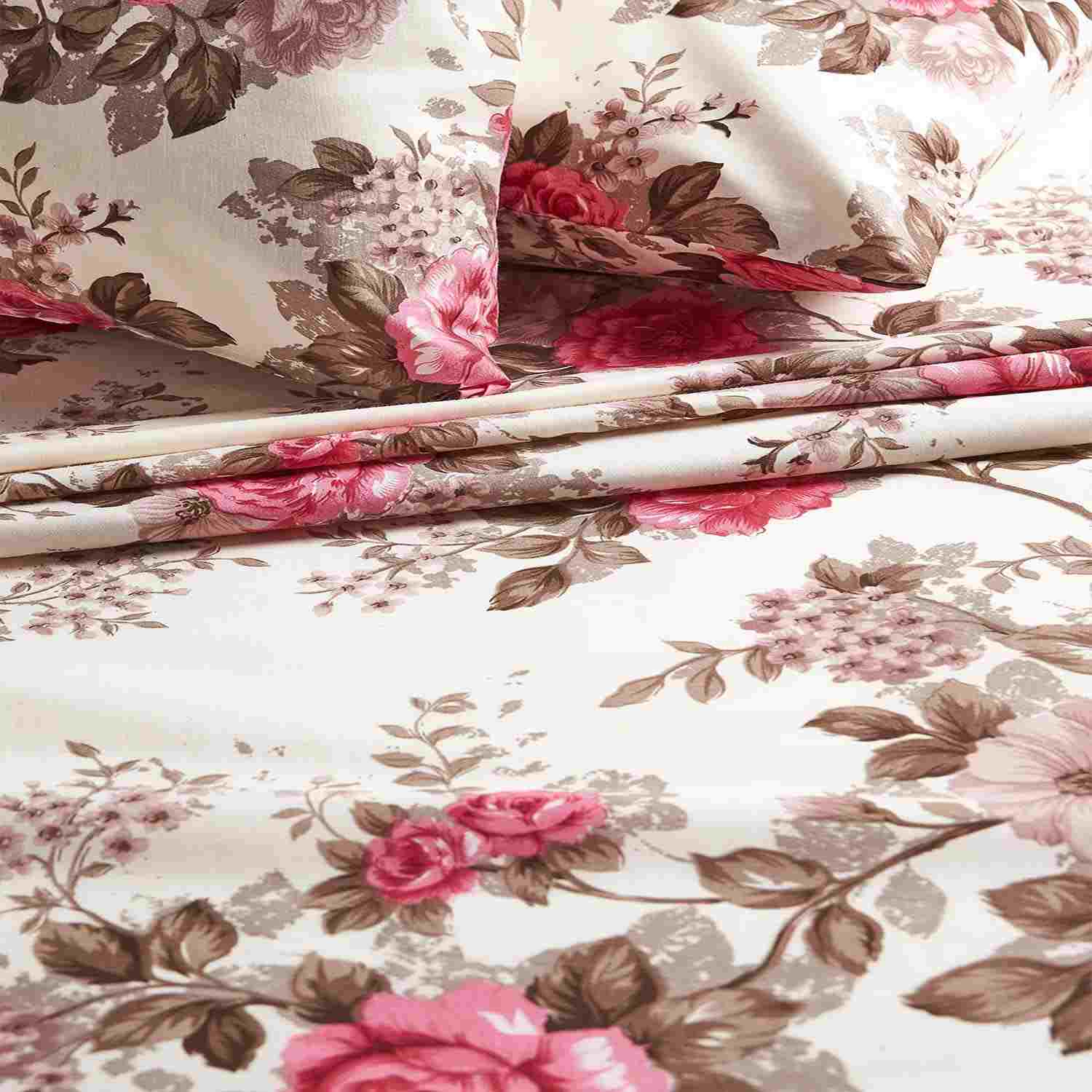 Rishahome 2-Piece Printed 180 Tc Cotton Bedsheet Set Single Size, Premium Collection (1 Bedsheet  + 1 Pillow Case) Turkish Rose