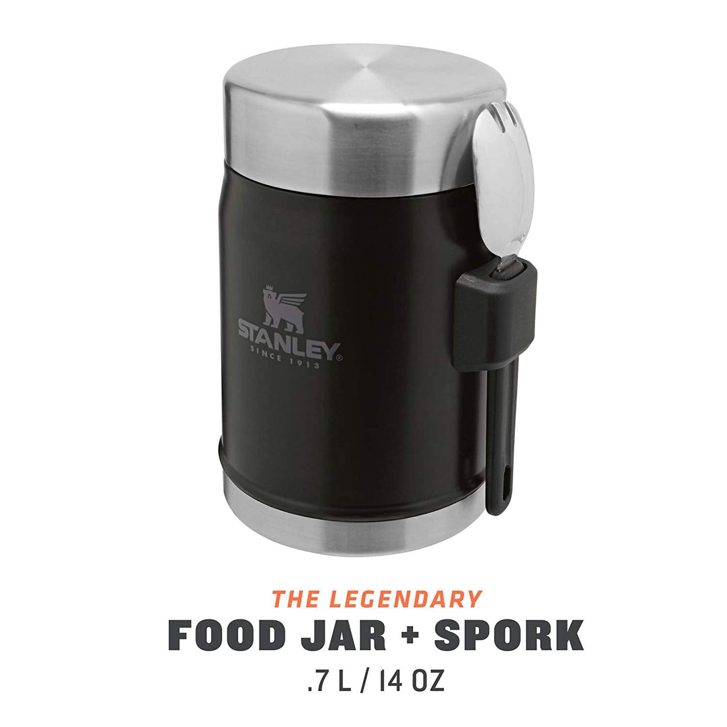 Stanley Classic Legendary Food Jar 0.4L / 14 OZ Matte Black with spork – BPA FREE Stainless Steel Food Thermos | Keeps Cold or Hot for 7 Hours | Leakproof | Lifetime Warranty | Dishwasher safe