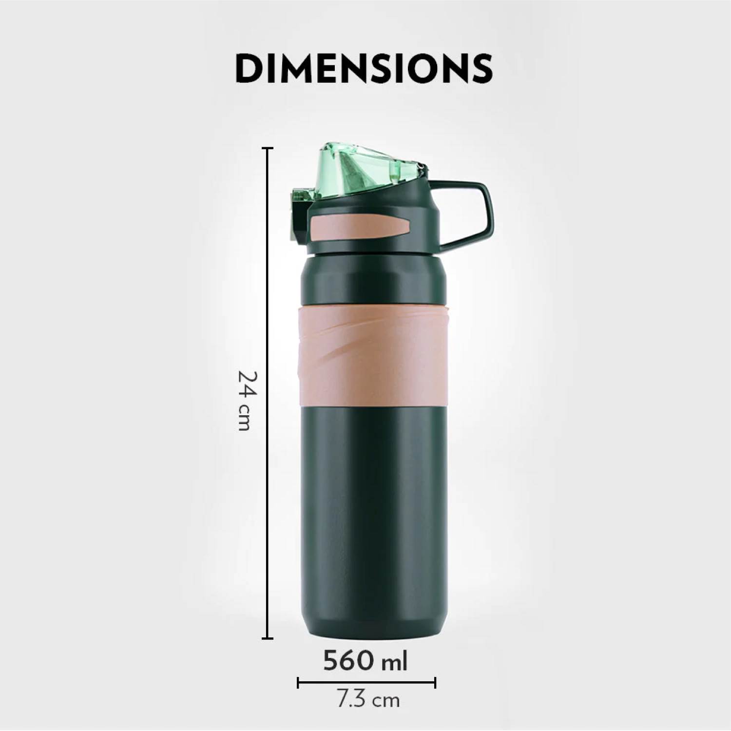 Borosil Hydra Adventure, Insulated Stainless Steel Bottle, 560 Ml, Green
