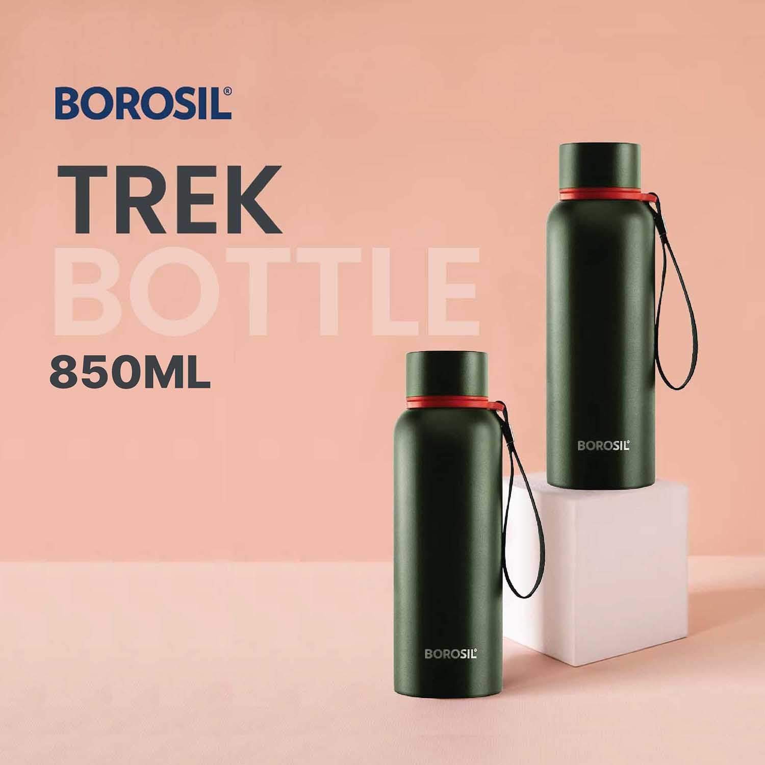 Borosil Vaccum Trek Bottle Green 850Ml Double Combo