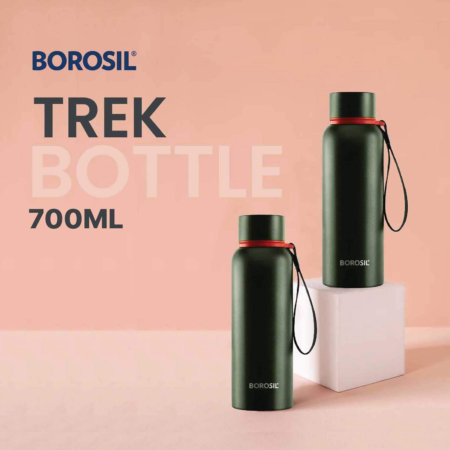 Borosil Vaccum Trek Bottle Green 700Ml Double Combo