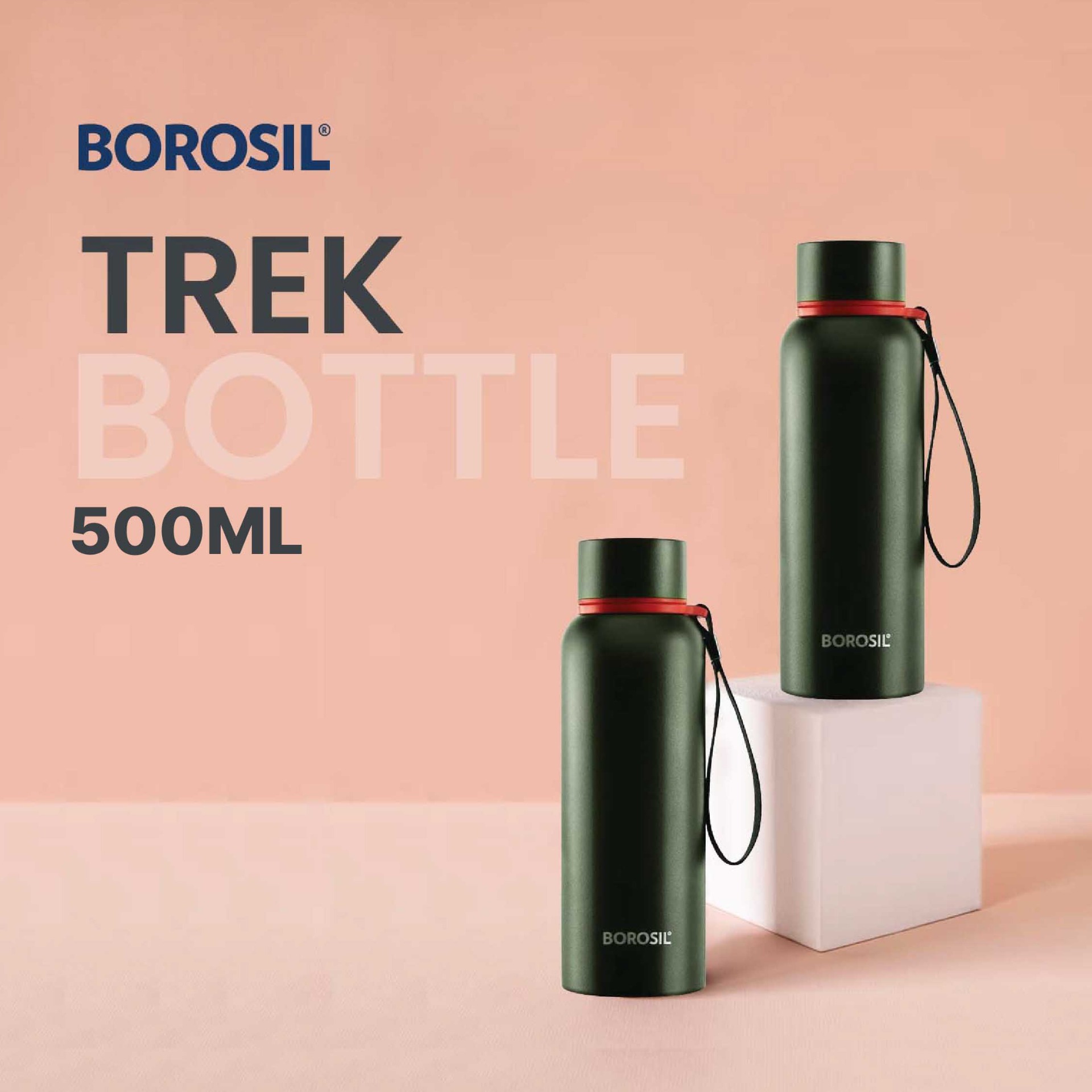 Borosil Vaccum Trek Bottle Green 500Ml Double Combo