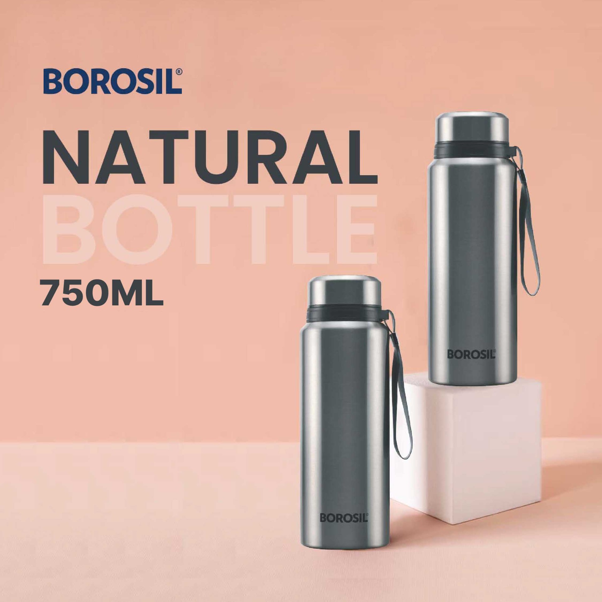 Borosil Vaccum Natural Bottle 750Ml Double Combo