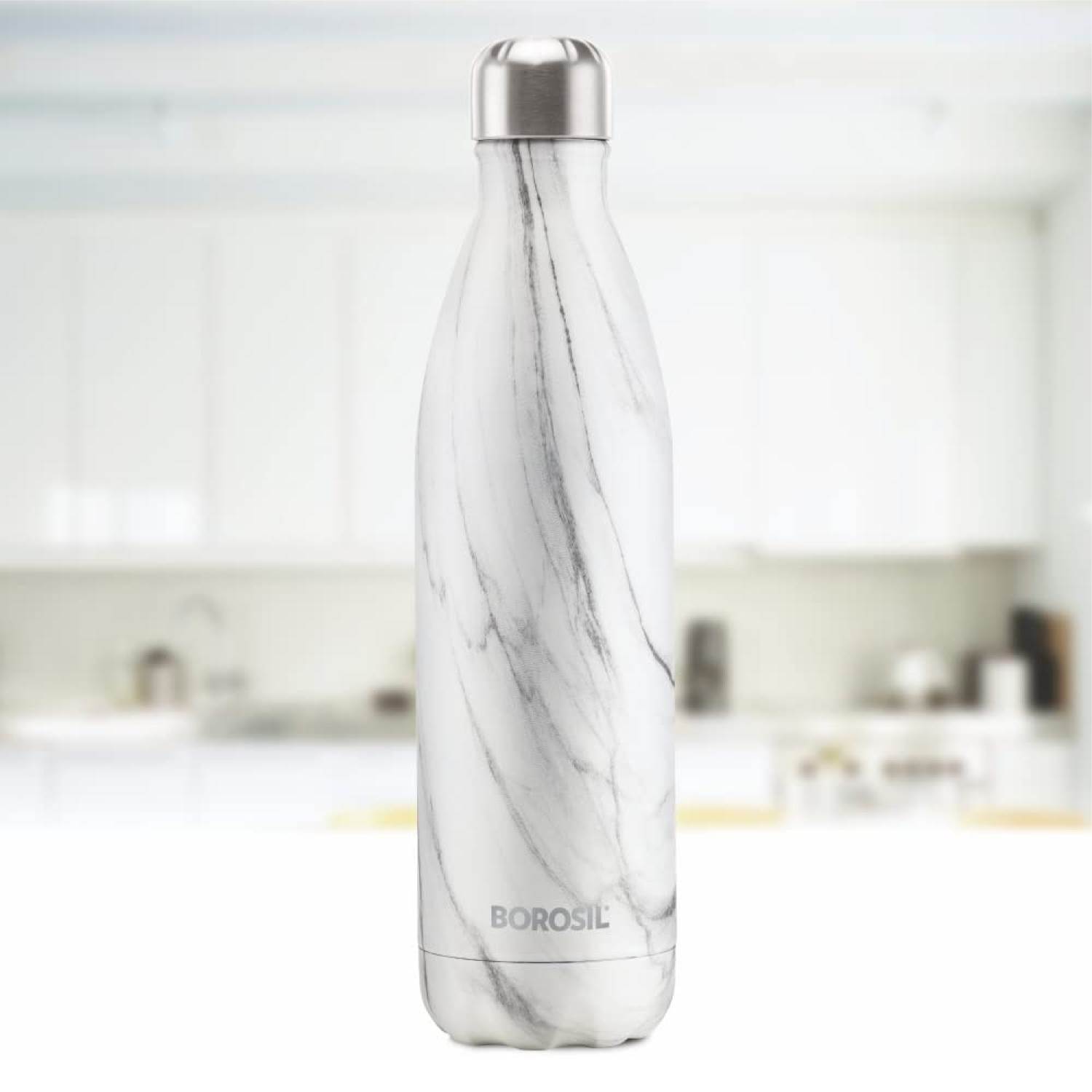 Borosil Hydra Bolt Marble, Vacuum Insulated Water Bottle, 750 Ml