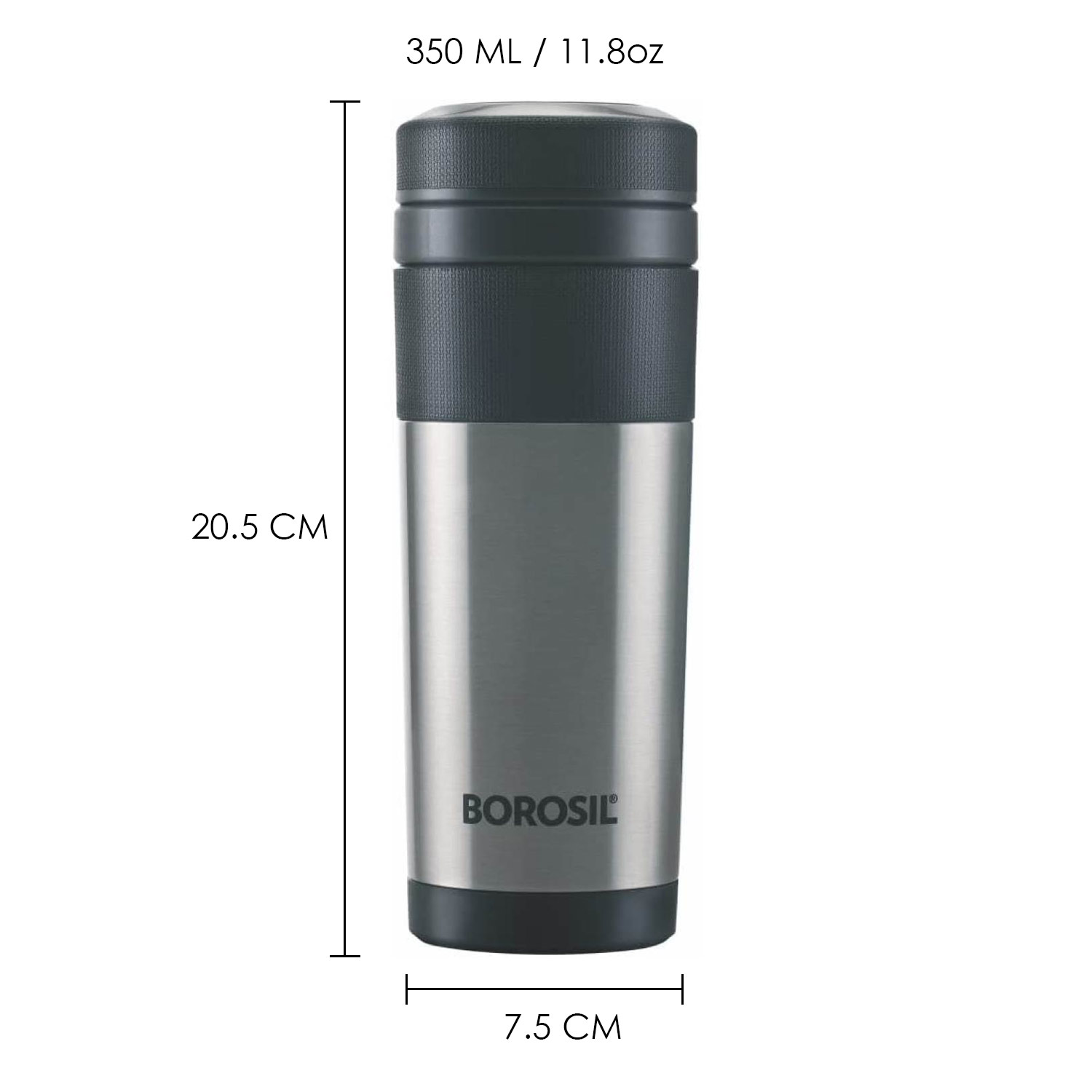 Borosil Hydra Travelmate, Stainless Steel Flask, 350 Ml