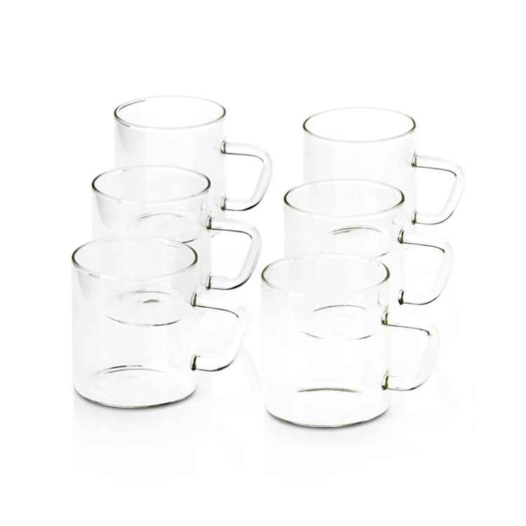Borosil Classic Glass Mug Set - 190 Ml With Handle Set Of 6