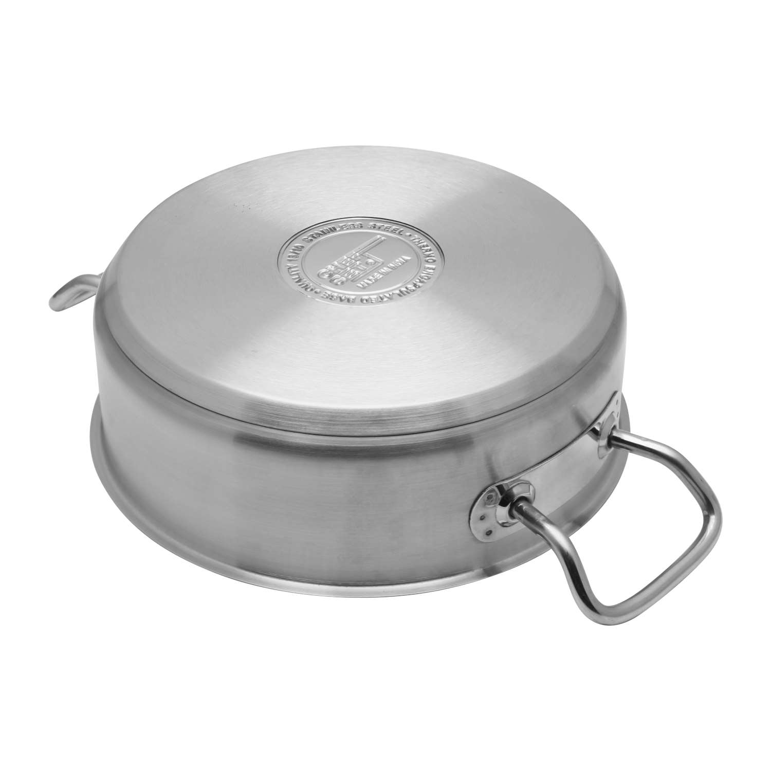 Chefset Steel Low Casserole Low Cooking Pot With Lid And Double Handle 22Cm