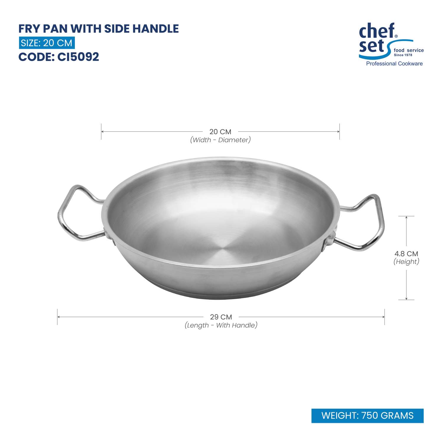 Chefset Steel Fry Pan With Side Handle 20Cm