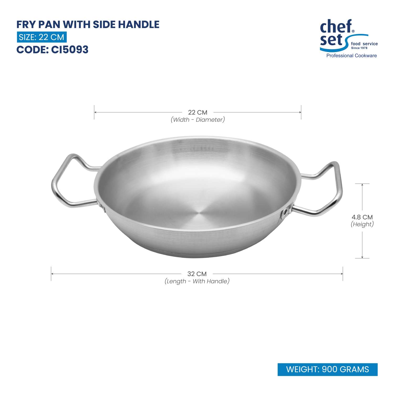 Chefset Steel Fry Pan With Side Handle 22Cm