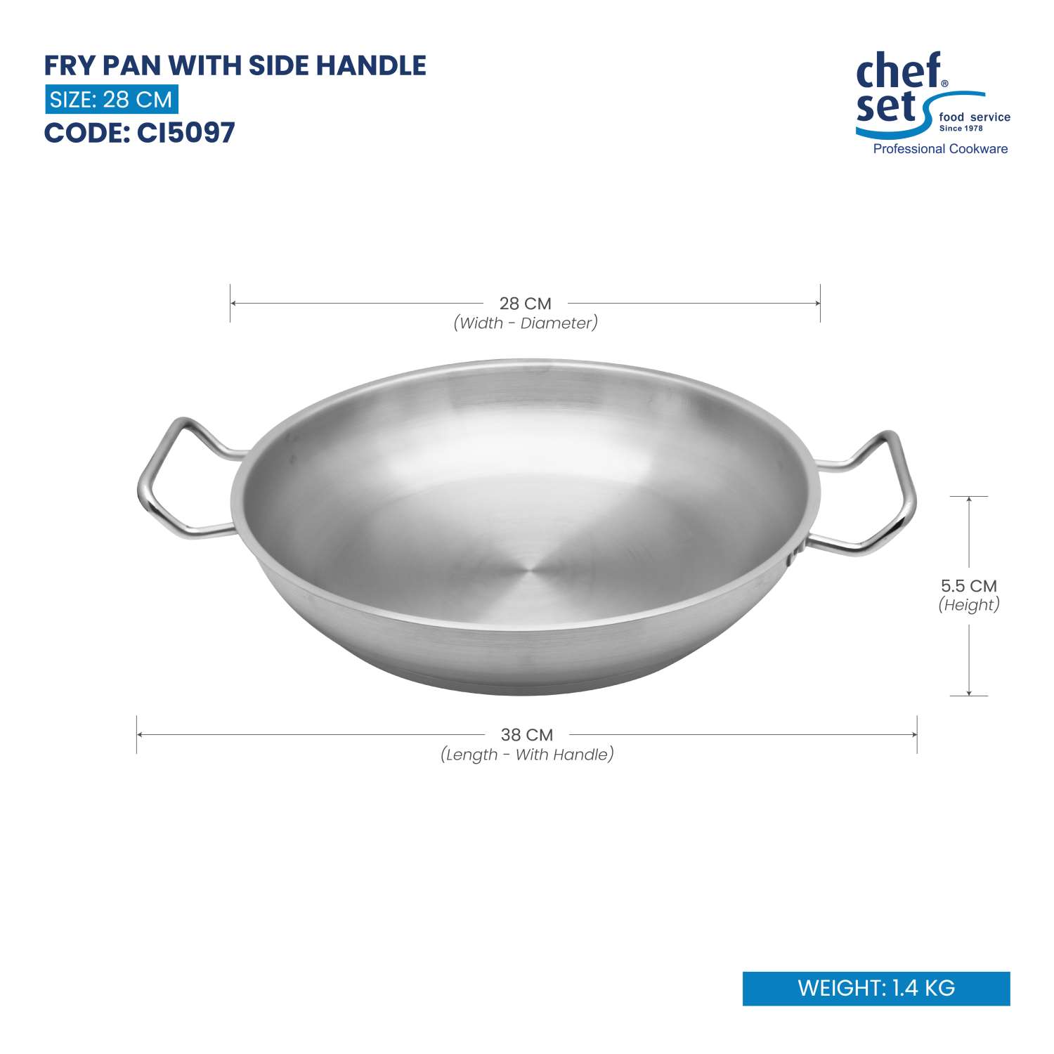 Chefset Steel Fry Pan With Side Handle 28Cm