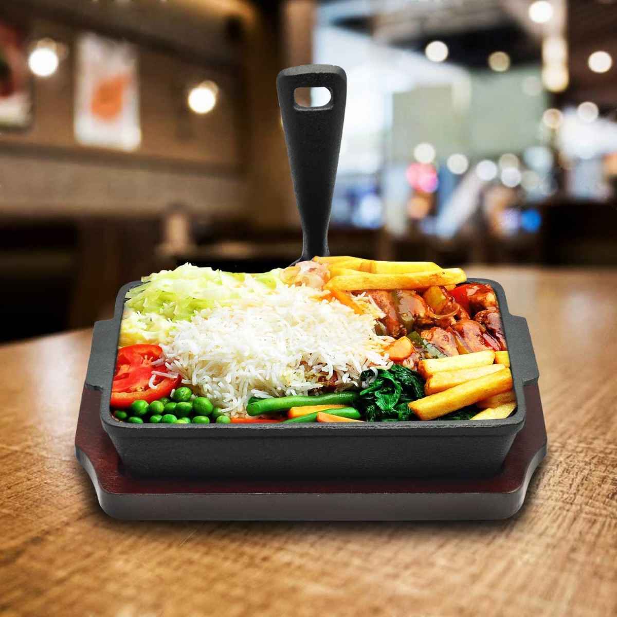 Kitchen Master Iron Rectangle Sizzler Tray With Holder