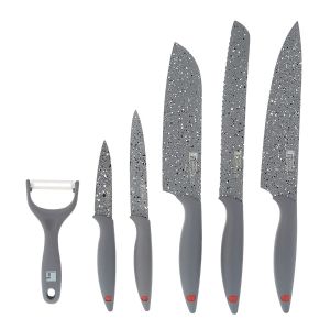 Bergner Grafito Stainless Steel 6Pc Knife Set, Non-Stick Coated, Grey Colour Handle