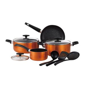 Bergner Ultra 10Piece Cookware Set, Press Aluminum, Induction Bottom, Orange Colour, Bg31314Or