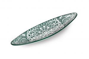 9.125" Boat Shape Dish Green Arabisc