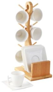 Orchid 12Pcs Cup And Saucer Set With Wooden Stand