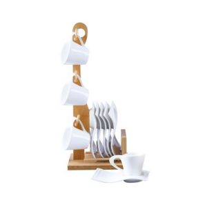 Orchid 12Pcs Coffee Cup & Saucer Set W/Bamboo Stand
