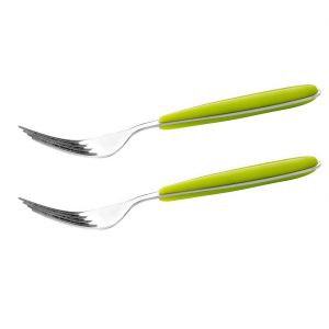 2 Pieces Tab Fork - Ideal For Eating Salad, Dessert, Appetizer, Fruit Salad, Chinese Food & More | Dishwasher Safe | Dinner Forks, Table Forks Ideal For Family, Hotels, & Office (Green & Silver)