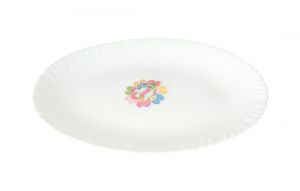 14" Opal Ware Oval Plate - Pasta Plates | Plate With Playful Classic Decoration, Dishwasher Safe | Dishwasher Safe | Ideal For Soup, Desserts, Ice Cream & More (Spin White)