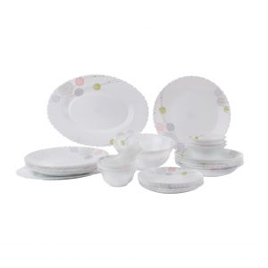 Royalford 34Pcs Opal Ware Dinner Set - Floral Design Plates, Bowls, Spoons | Comfortable Handling | Perfect For Family Everyday Use, & Family Get- Together, Restaurant, Banquet & More (Red & Green)