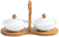 Orchid 2Pcs Bowls With Bamboo Holder