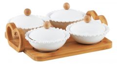 Orchid 4Pcs Serving Set With Wooden Tray