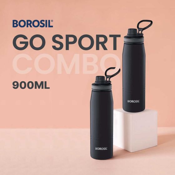 Borosil Vaccum Gosport Bottle Black 900Ml Double Combo - 2