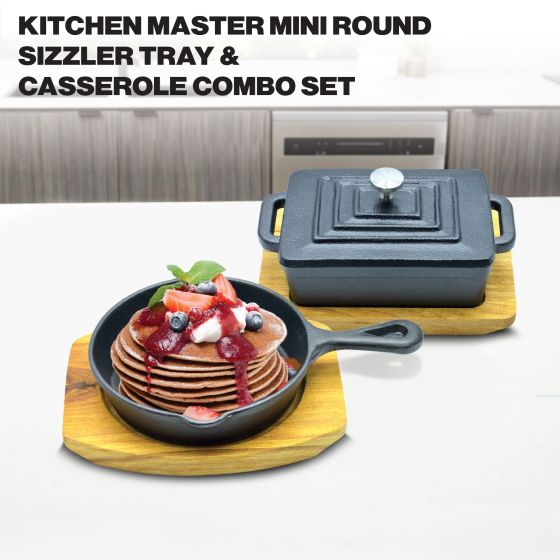 Kitchen Master Mini Round Sizzler Tray and Casserole Combo Set - 1