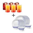 Larah Plano Opal Dinner Set (Set Of 12) + Cut Glass Medium 295 Ml Set Of 6