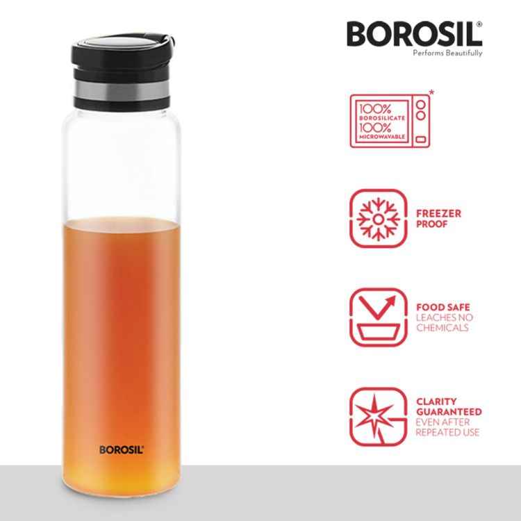 Borosil Easygo Glass Bottle Stainless Steel Lid -1 Liter