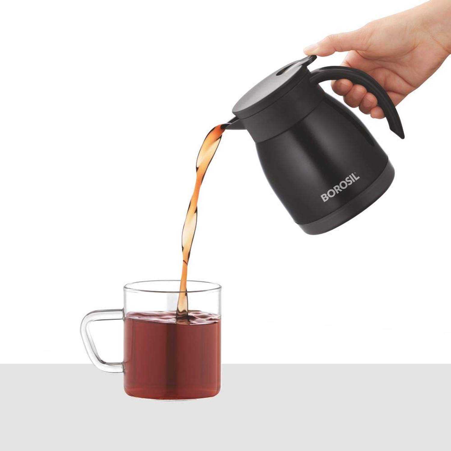 Borosil Vacuum Insulated Teapot Flask - Stainless Steel - 500 ML - FLKT50BLK13