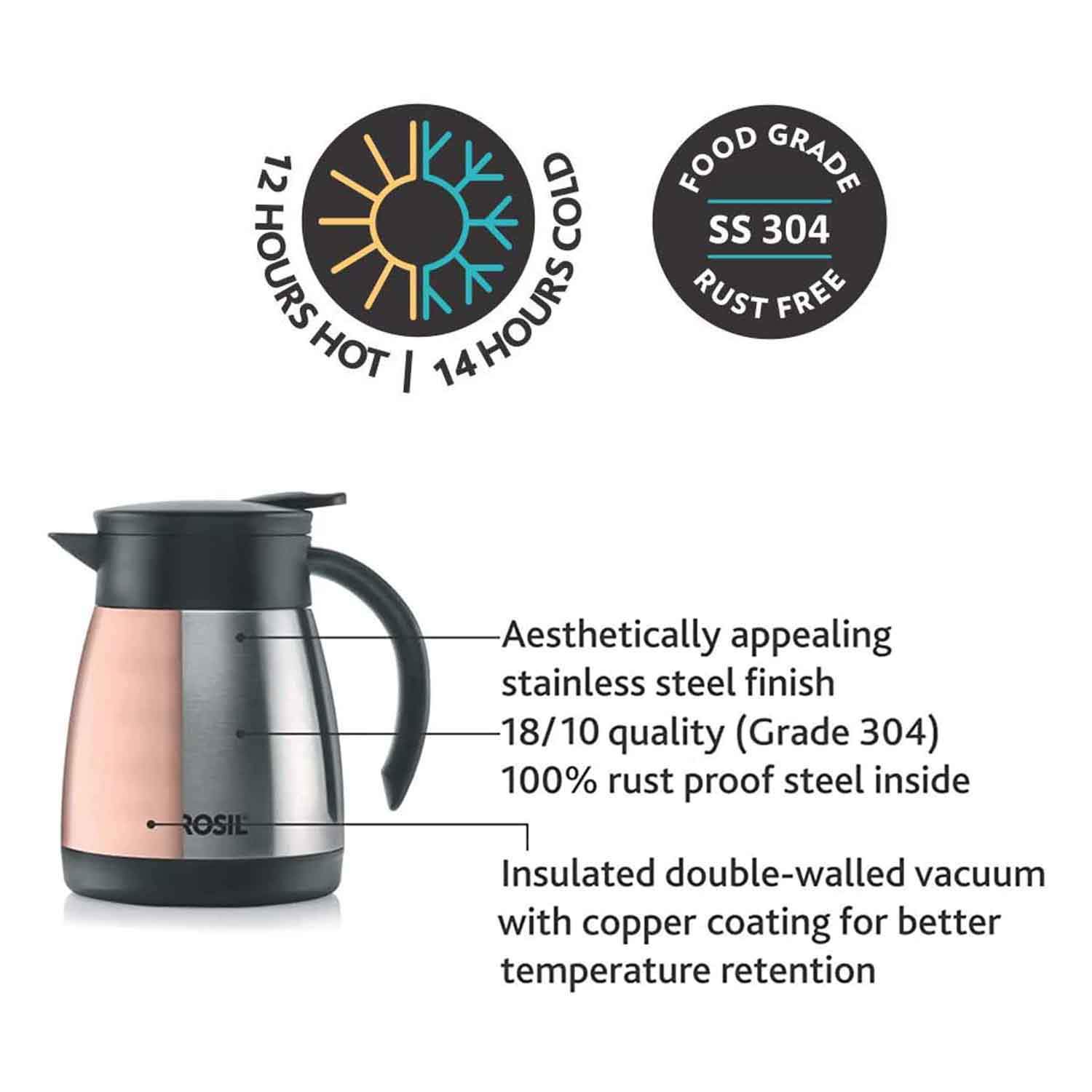 Borosil Vacuum Insulated Teapot Flask - Stainless Steel - 500 ML - FLKT50SSB11