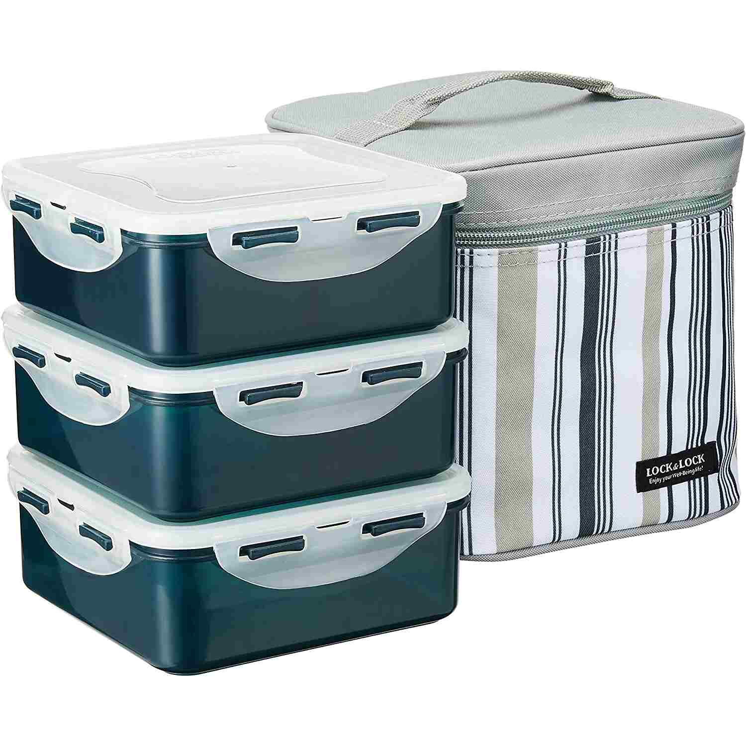 L&L Lunch Box 3P Set Grey Stripe Bag