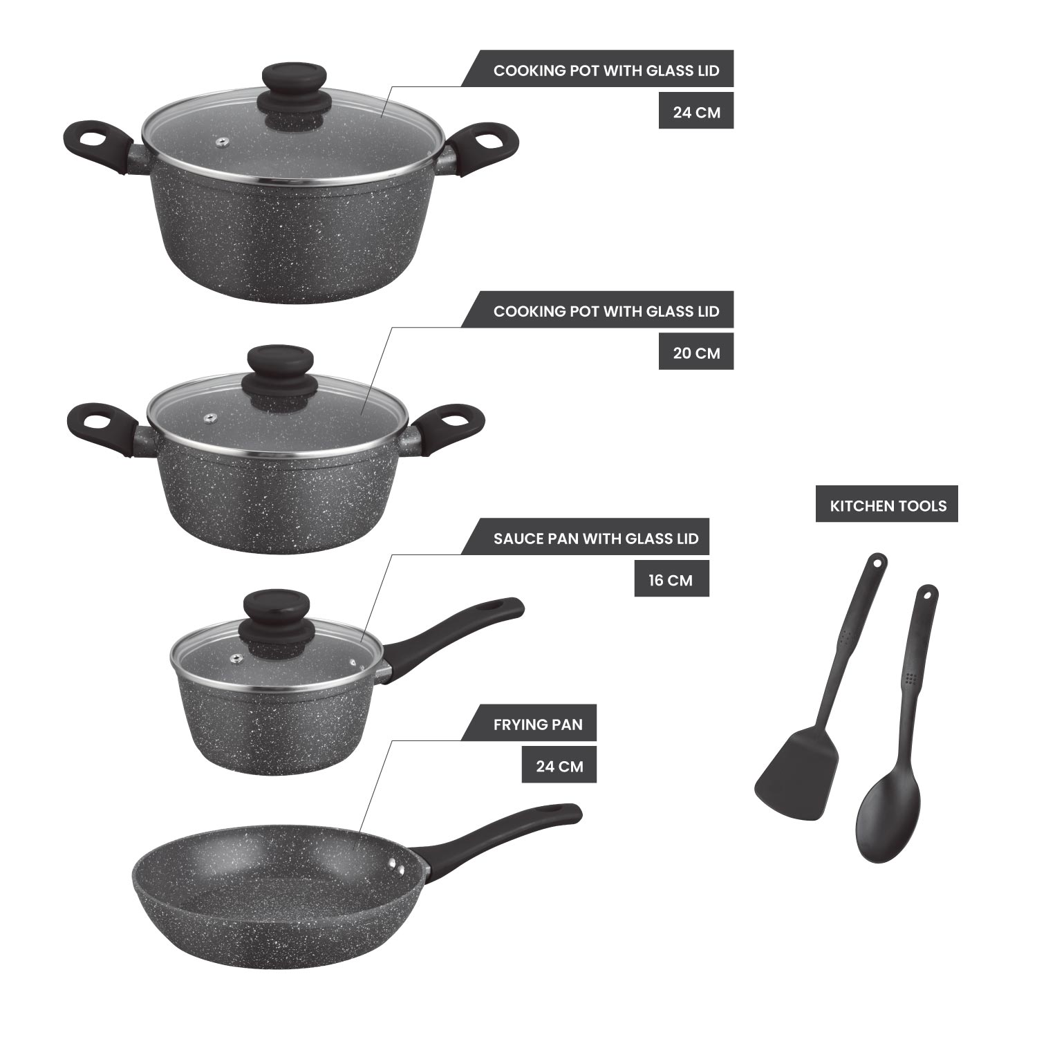 Kitchen Master 9 Pcs Granite Cookware Set