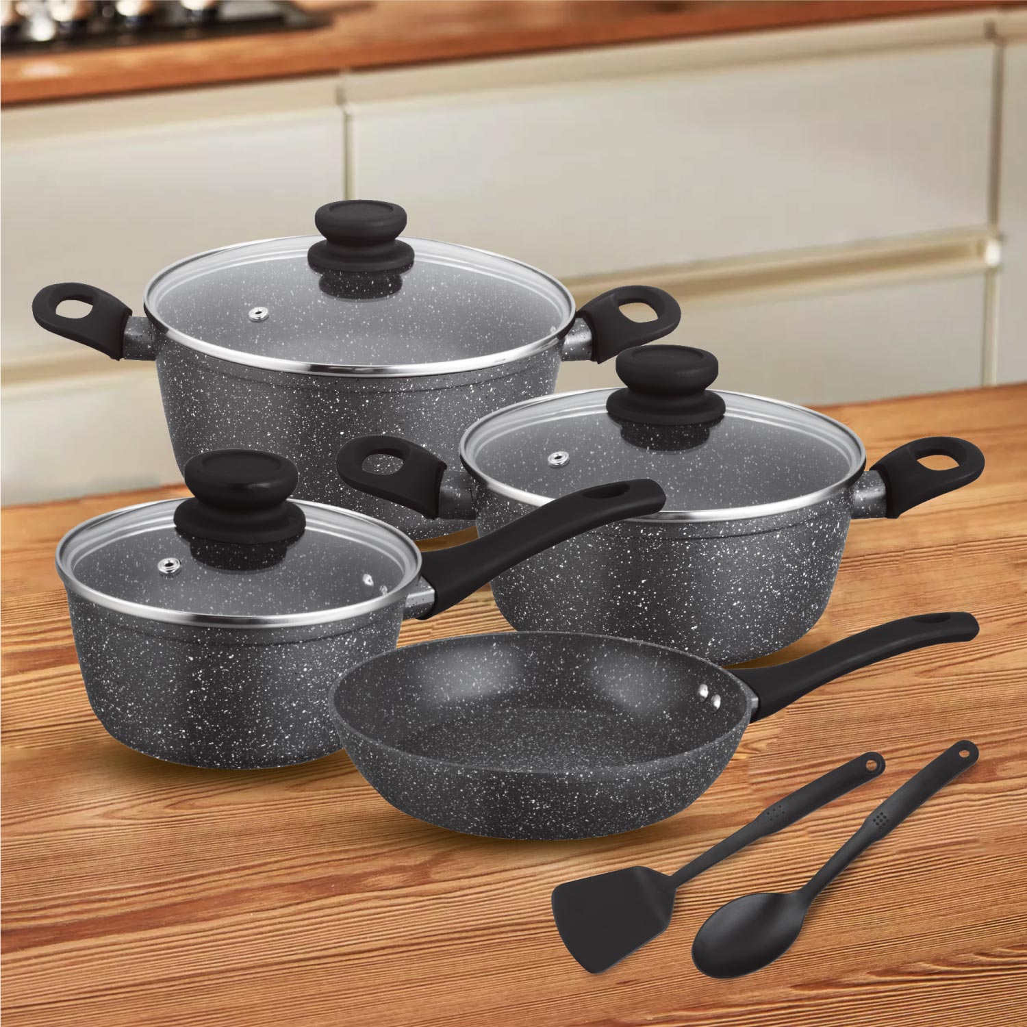 Kitchen Master 9 Pcs Granite Cookware Set