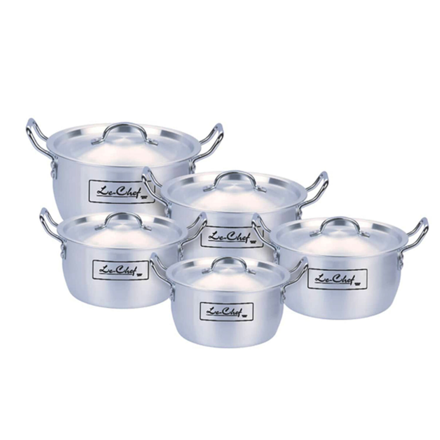 Le Chef Metal Finish Superior Topical Cooking Pot 5 Pcs Set (12x16) 6x10 With Durable Handles And Heavy Lids Original Made In Pakistan
