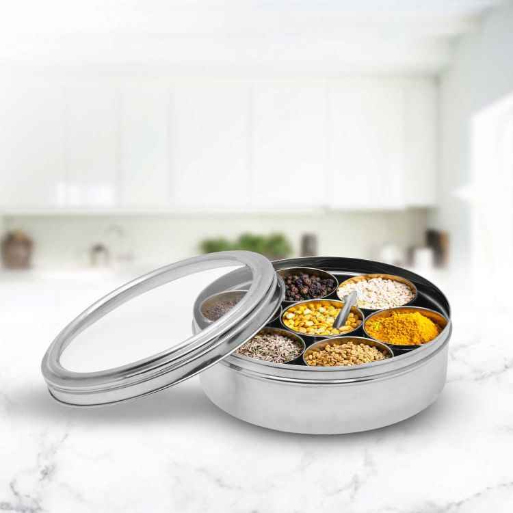 Raj Steel Spice Storage Container With See Through Lid