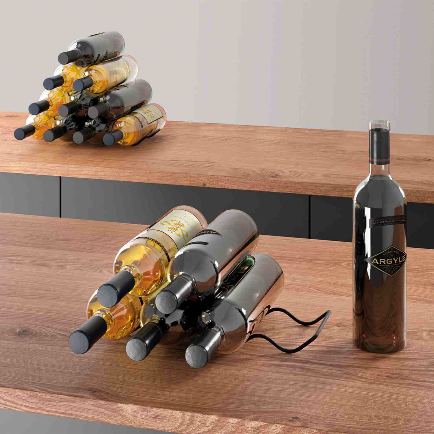 Metaltex Wave 20 Lava Set of 2 Wine Bottle Holder - STEEL - Black