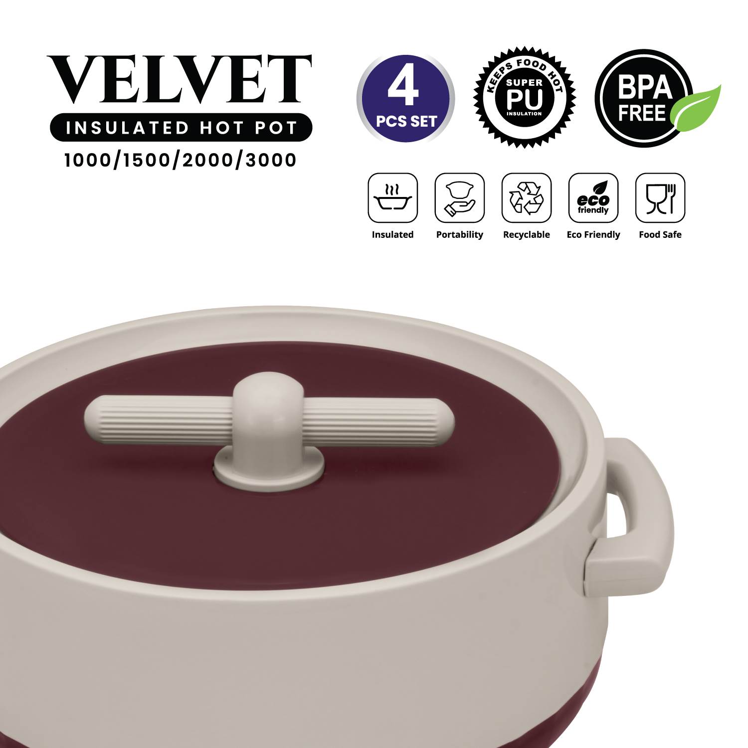 Selvel Velvet 4 Pc Set (1000/1500/2000/3000) - RED