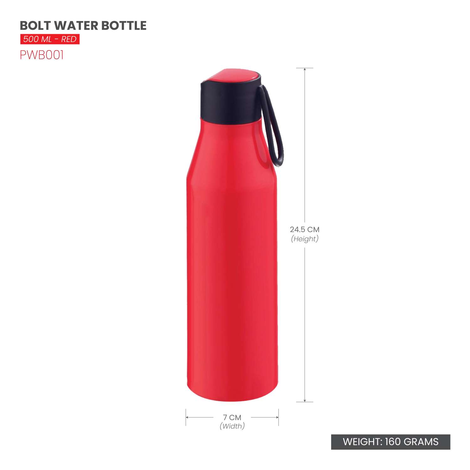 Selvel Bolt Plastic Water Bottle Red 500Ml