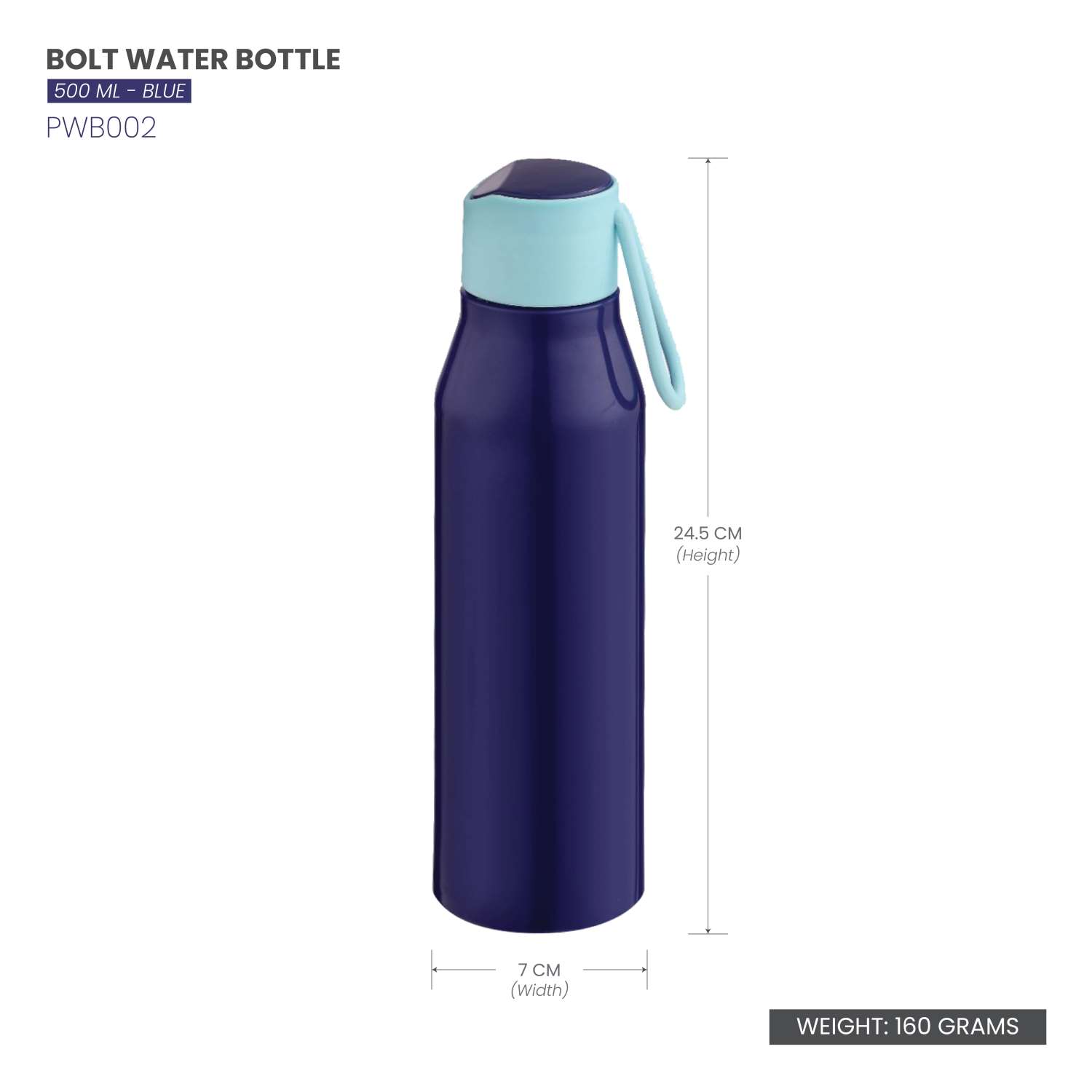 Selvel Bolt Plastic Water Bottle Blue 500Ml