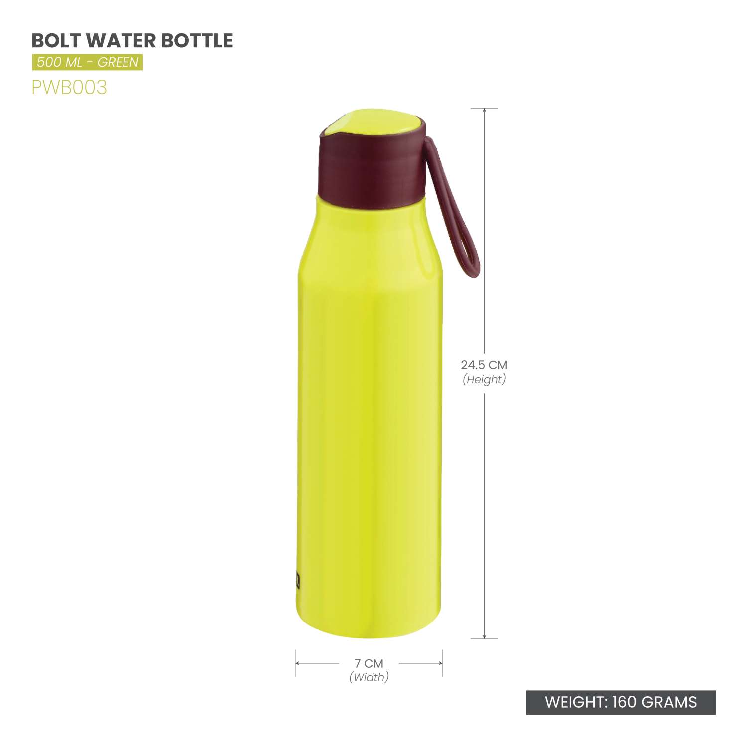 Selvel Bolt Plastic Water Bottle Green 500Ml