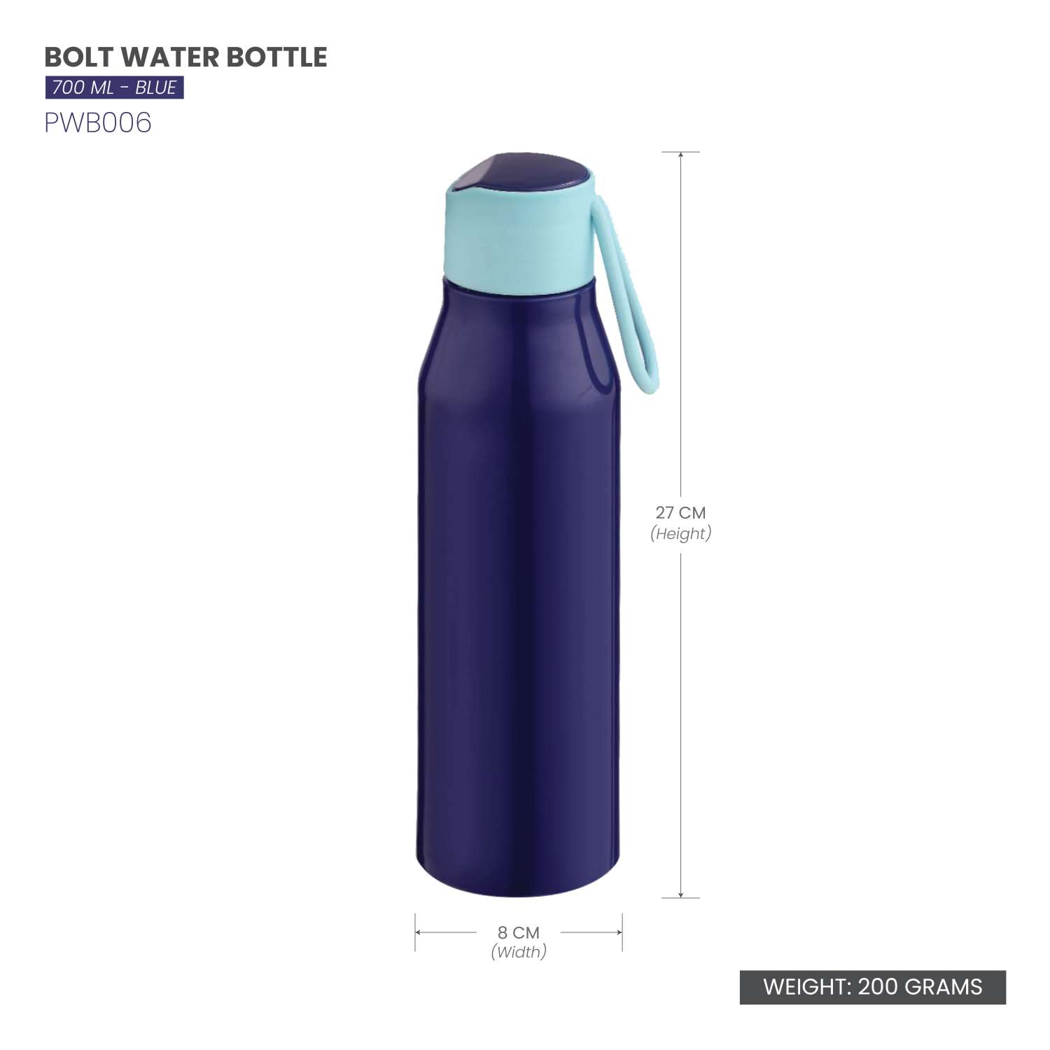 Selvel Bolt Plastic Water Bottle Blue 700Ml
