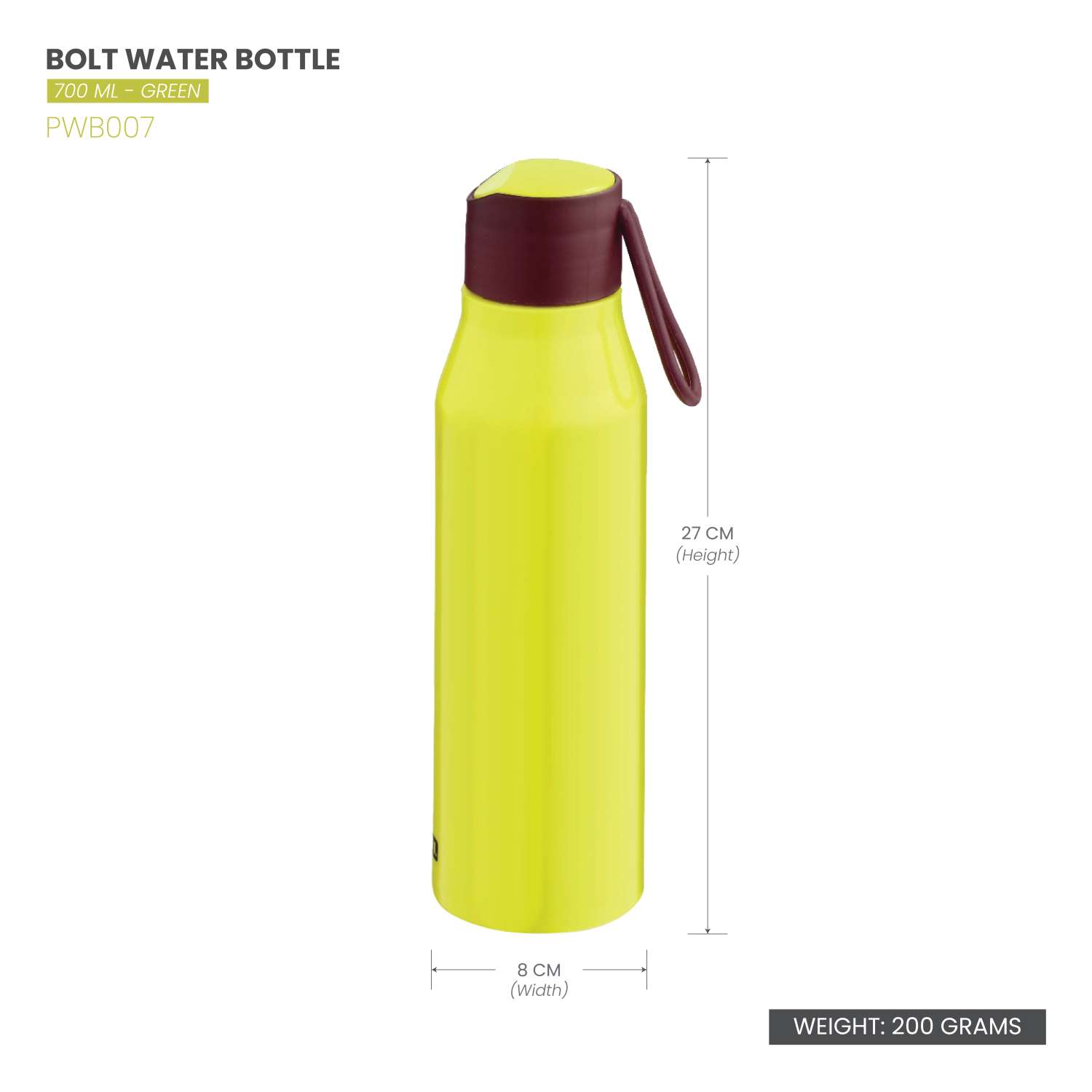 Selvel Bolt Plastic Water Bottle Green 700Ml
