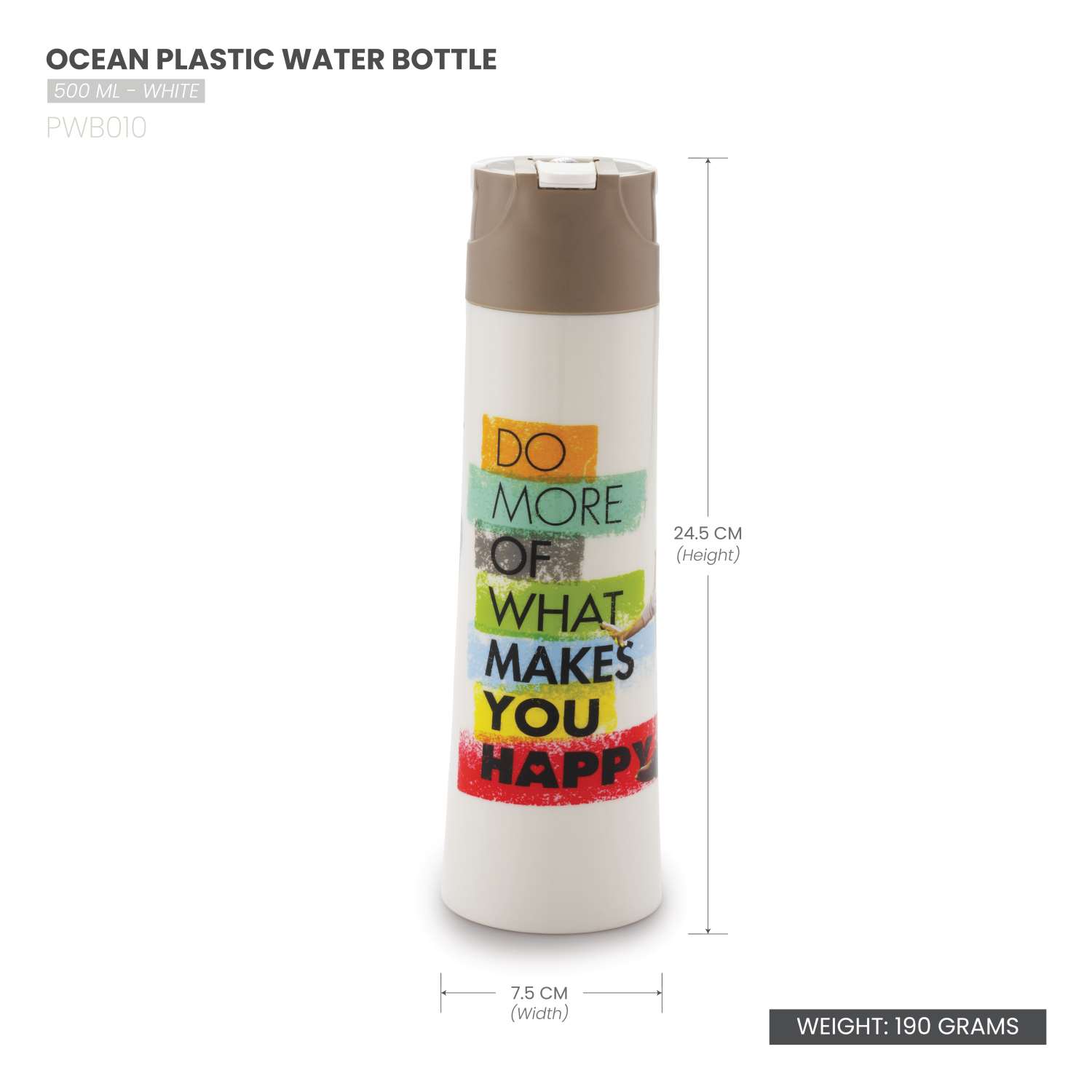 Selvel Ocean Plastic Water Bottle White 500Ml